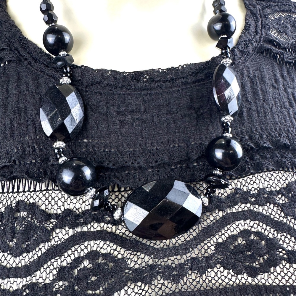 90s Chunky Black Faceted‎ Bead Statement Necklace Y2K Retro Acrylic Goth Collar